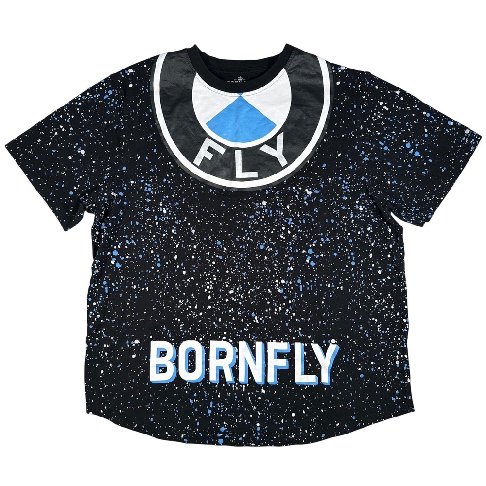 Born Fly Mens 3XL Graphic T-Shirt Black Blue Paint‎ Splatter Streetwear Tee